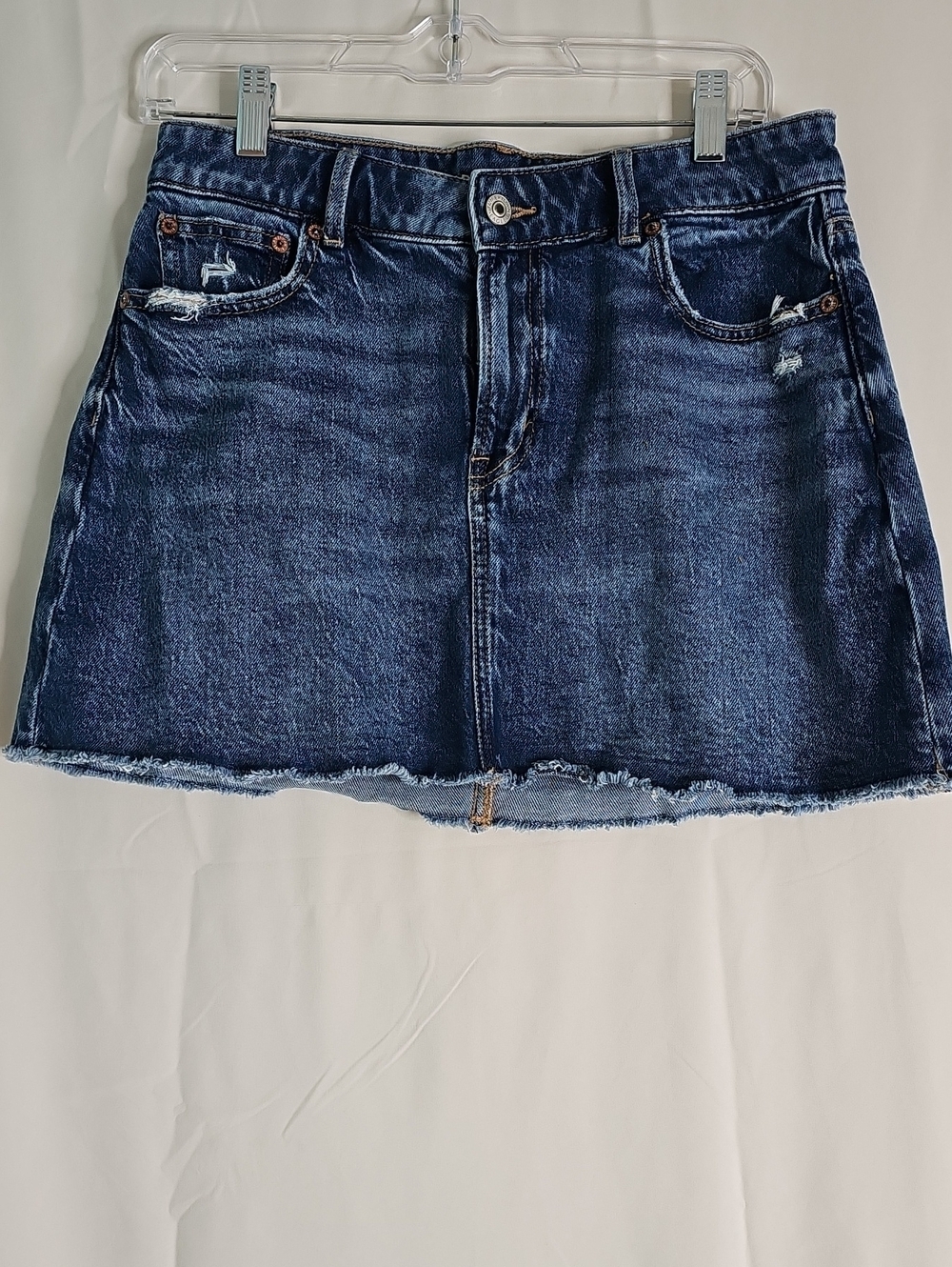 American Eagle Outfitters Dark Blue Distressed Denim Mini Skirt - Picture 1 of 6